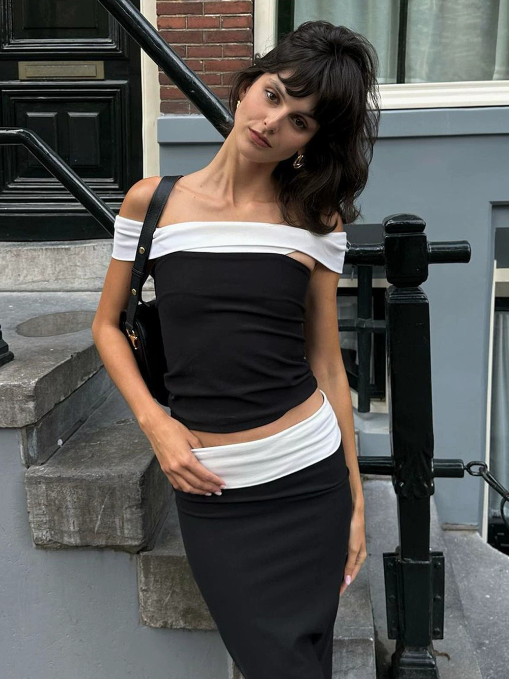ZARA Street Style Color Block Layered Bandeau Crop Top Versatile